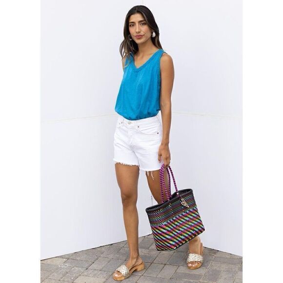 MICHAEL STARS DINA MIX V-NECK TANK-PACIFIC New - Picture 3 of 9